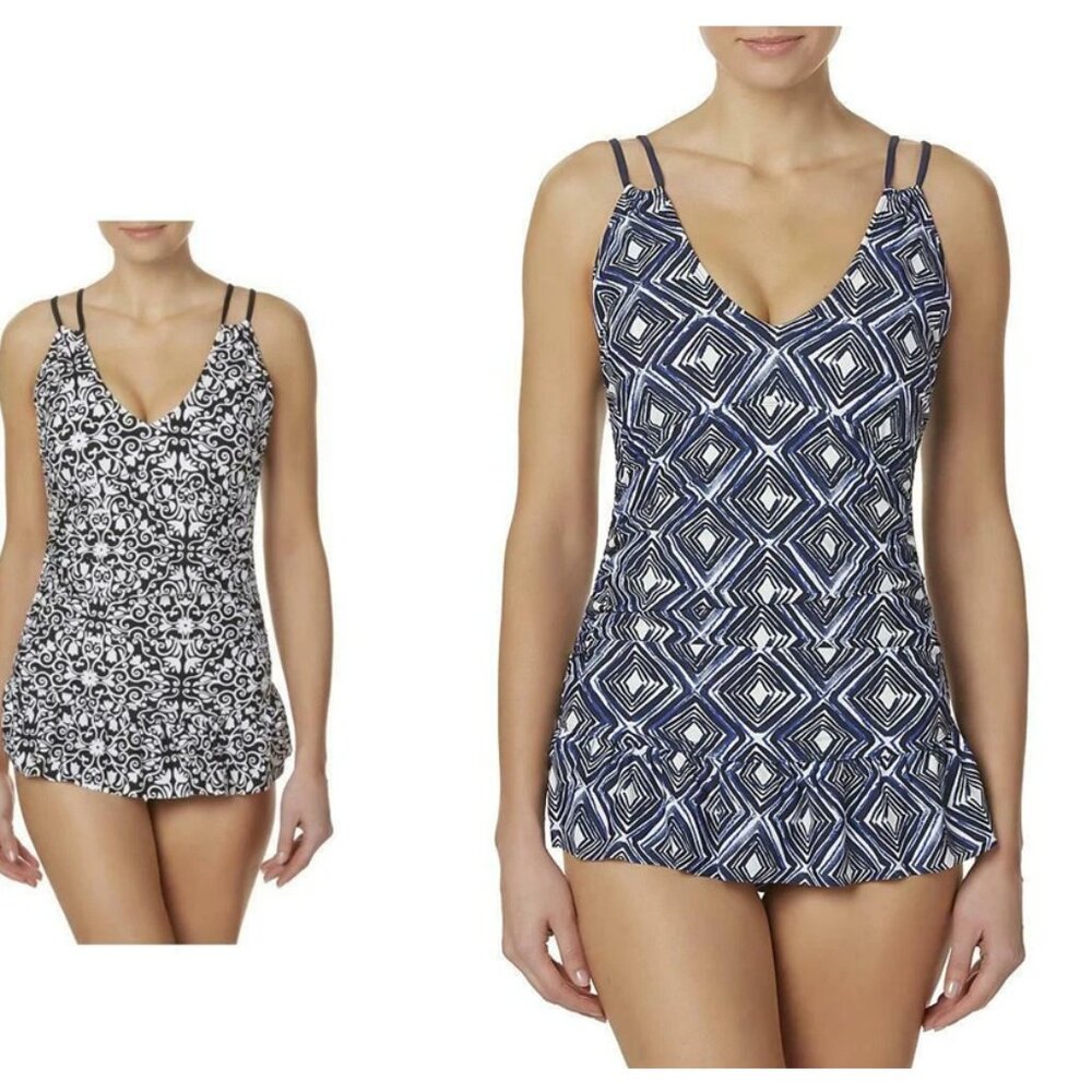 Women's Swimsuit Tropical Escape Ruched Swim-dress size 8, 16 NEW